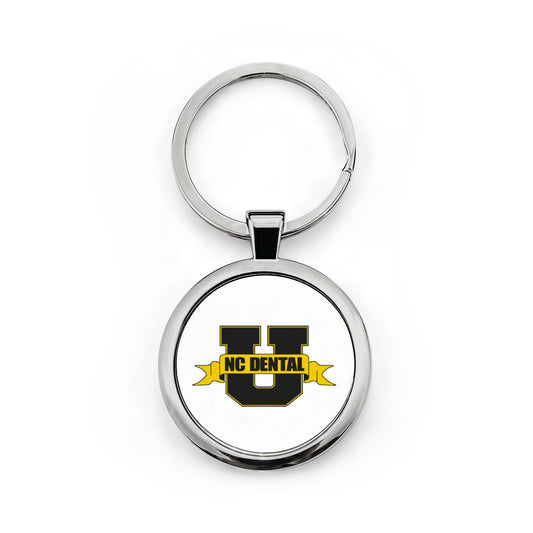 NC Dental U Round Stainless Steel Keychain — School Logo Keyring, Graduation & Alumni Gift